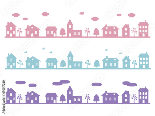 街並みのシルエットイラストセット