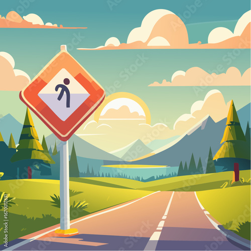 Traffic Sign Indicating Relaxation and Stress Levels, Informative Illustration for Mental Health Awareness, Vector Design.