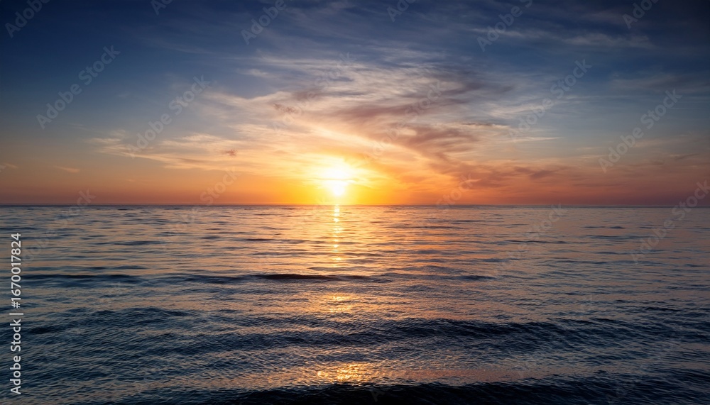 Obraz premium serene sunset over calm ocean waves with golden sand and colorful clouds