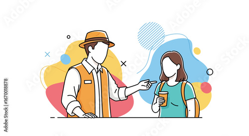 Customer service interaction, worker, visitor, communication, advice
