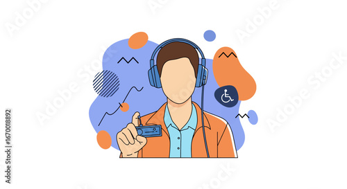 Customer service representative with headset and accessibility icon