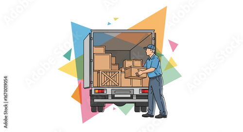 Delivery worker loading boxes into a truck