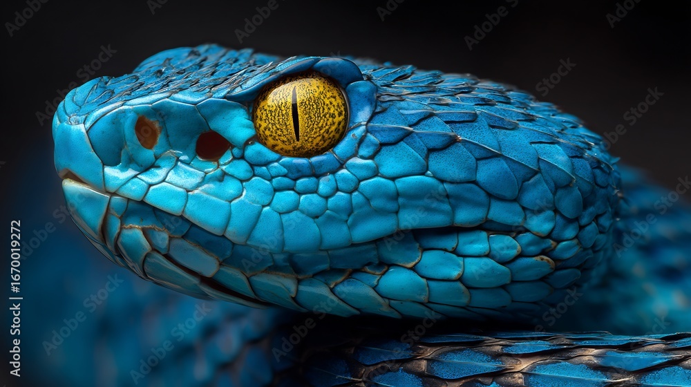 Fototapeta premium Understanding the vibrant blue viper close up a captivating reptile portrait for nature enthusiasts and wildlife lovers