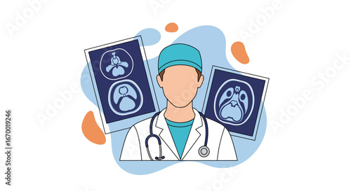 Doctor examining medical scans for healthcare diagnosis