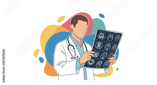 Doctor examining medical scan, healthcare professional, diagnostic