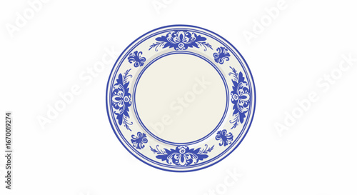 Decorative blue patterned plate with blank center  