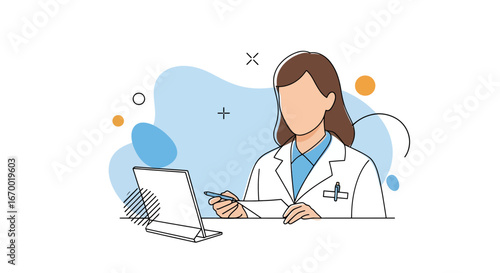 Doctor working on laptop, healthcare professional, medical concept