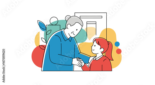 Elderly woman comforting young girl, care and support