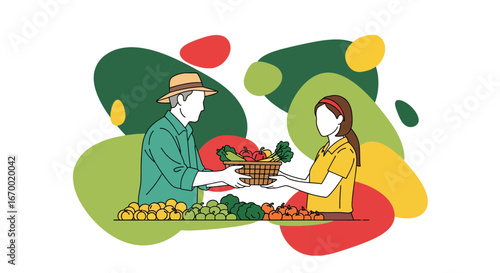 Farmer selling fresh produce to customer at market