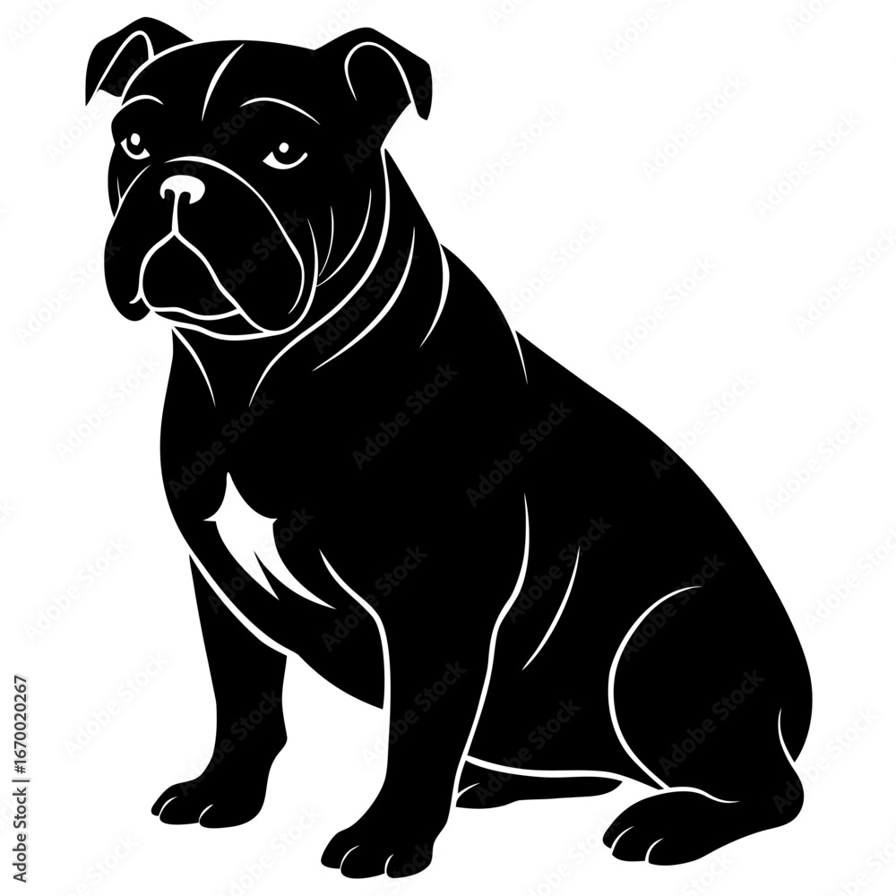 Obraz premium Silhouette of Bulldog sit down on white background