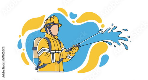Firefighter spraying water, rescue, safety, hero, protection