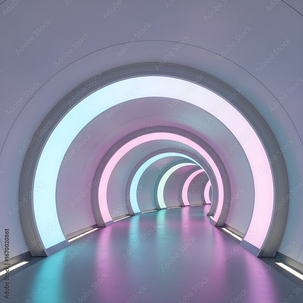 Fototapeta premium Futuristic Neon Tunnel with Glowing Pink and Blue Circles.