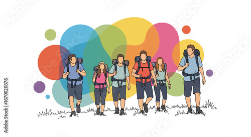 Group of hikers walking on a path outdoors