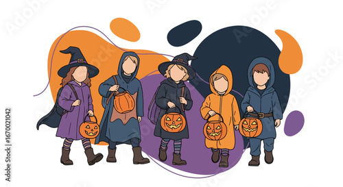 Halloween kids trick or treating costumes autumn spooky fun