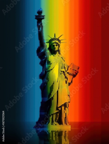 Glitch Art of Statue of Liberty: Grid Pixel Digital Design