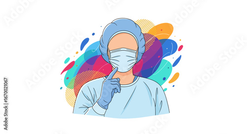 Healthcare professional pointing, medical worker, protective gear