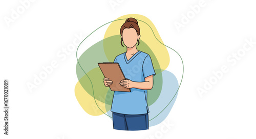 Healthcare professional holding clipboard patient care medical