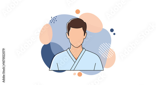 Man portrait in kimono style, modern flat design