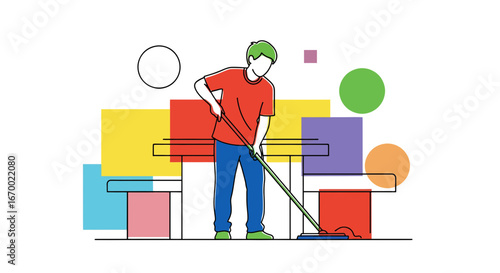 Man Mopping Floor Cleanliness Home Care Simple Style