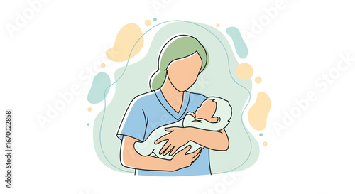 Mother holding newborn baby, gentle care, family bonding