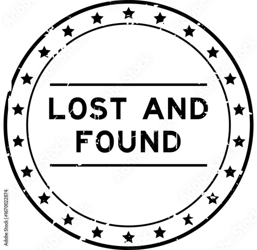 Grunge black lost and found word round rubber seal stamp on white background