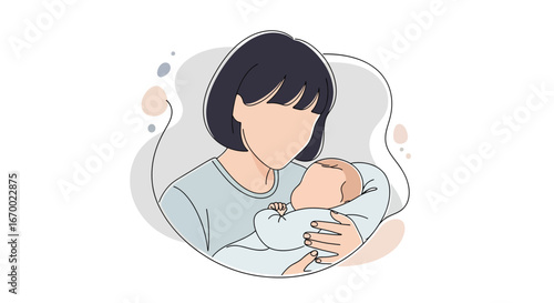 Mother holding newborn baby, tender moment, family love
