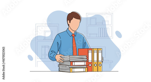 Office worker organizing files on desk