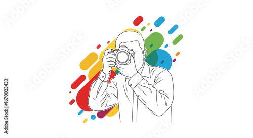 Photographer taking picture, colorful abstract background