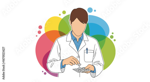 Pharmacist preparing medication pills in lab coat