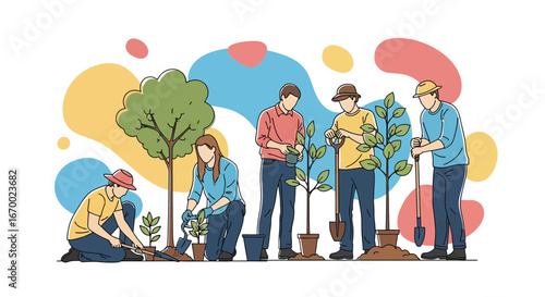 Planting Trees Group People Environment Conservation Reforestation