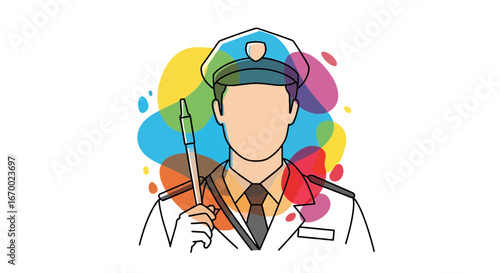 Police Officer Portrait with Colorful Abstract Background