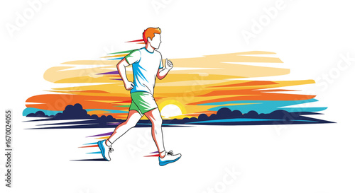 Runner silhouette at sunrise, fitness, sport, outdoor activity