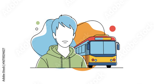 Student waiting for school bus, transportation, education concept