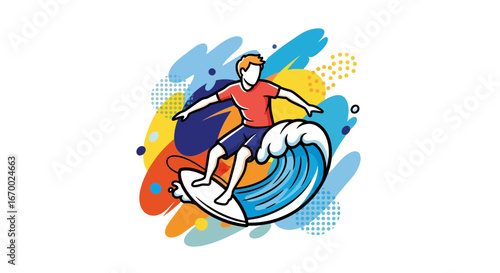 Surfer Riding Wave Colorful Background Sport Action