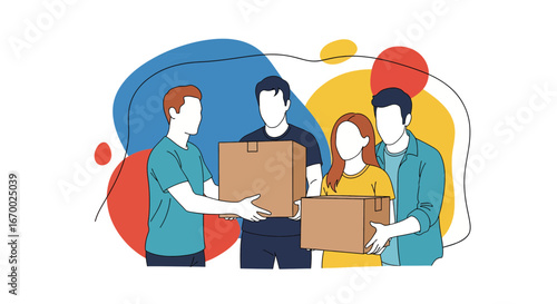 Teamwork moving boxes friendship support helping hands