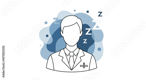 Tired doctor outline portrait with sleep zzz concept