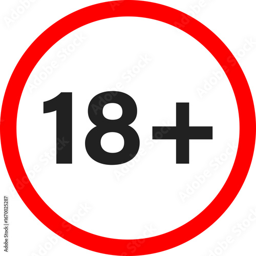 Age restriction 18 plus icon in circle