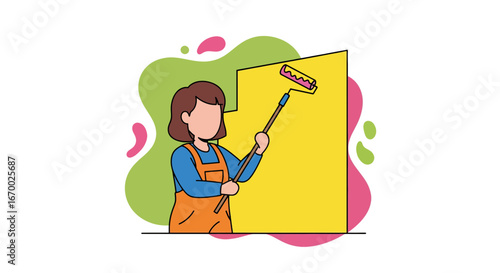 Woman Painting Wall Interior Home Renovation DIY Project