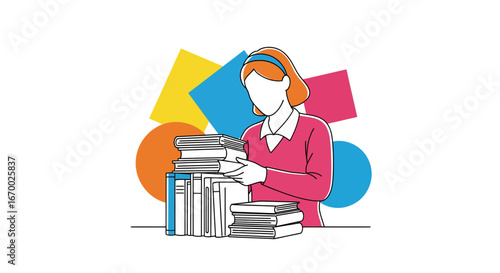Woman with books, education, librarian, reading, knowledge
