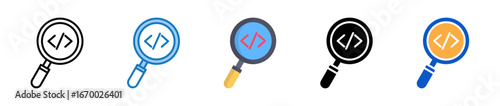 Magnifying Glass multiple style icons set design vector illustration. 