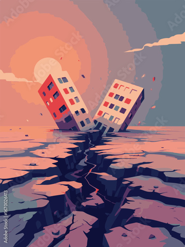 Collapsed Buildings After Major Earthquake - Natural Disaster