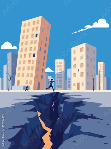 City Buildings Damaged by Earthquake