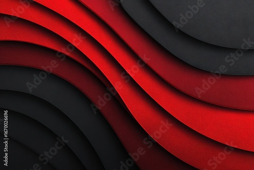 Curved layers of textured red and black create depth and visual interest. Use this sleek background for presentations, websites or graphic designs.