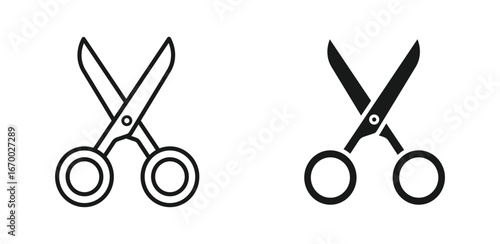 scissors icon vector set, cutting tool vector, scissor outline and silhouette icon set .