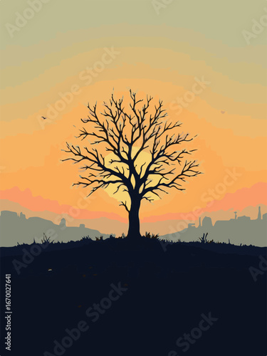silhouette of a tree at sunset