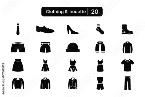 Black clothing silhouettes collection on Clean background