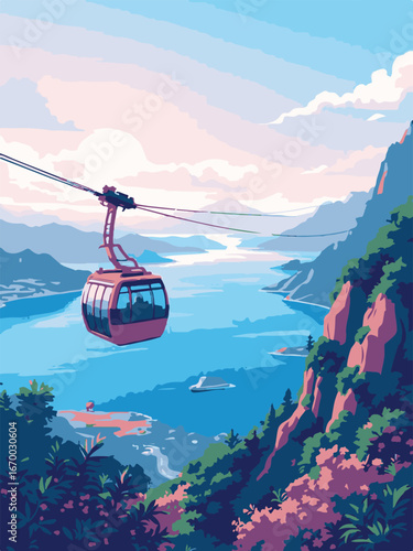 cable car in the mountain sea