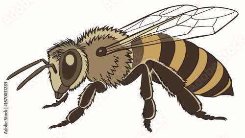 Honeybee illustration detailed insect drawing striped bee vector graphic nature clipart honey production beekeeping symbol agricultural icon buzzing insect wildlife image honey harvest pollination cl.