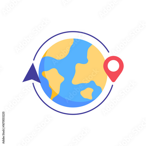 Around the world journey with a location marker