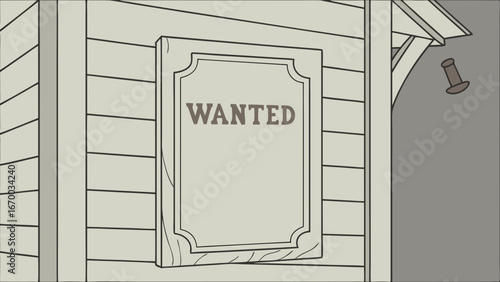 Wanted Poster on Wooden Wall Wild West Style Illustration Blank Template for Text.
